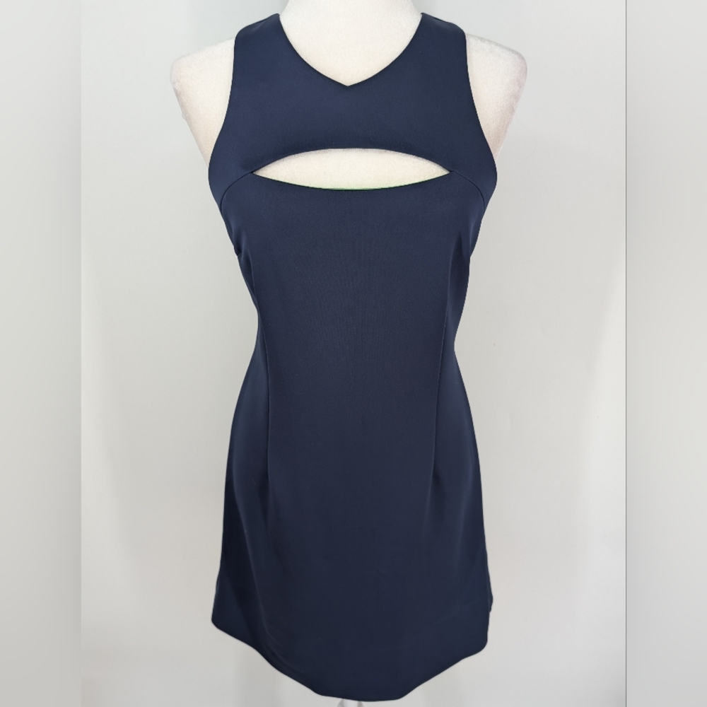 Gretchen Scott Navy Blue Green Sleeveless Cutout Built-In Bra Mini Dress Medium